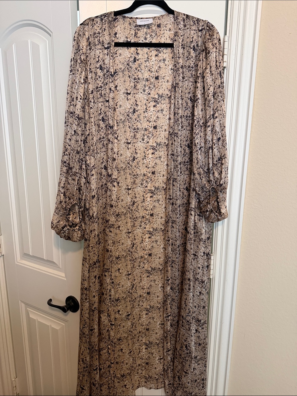 Adrienne Beige and Black Floral Maxi Kimono Dress